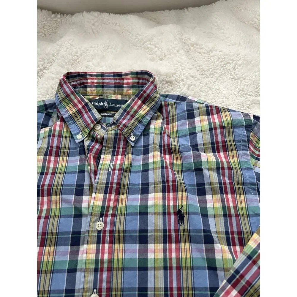 Ralph Lauren XL Multicolor Plaid Button-Up Long Sleeve Mens Cotton Preppy Casual - Picture 3 of 5